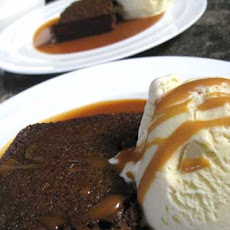 Warm Gingerbread With Pear Ice Cream and Caramel Sauce
