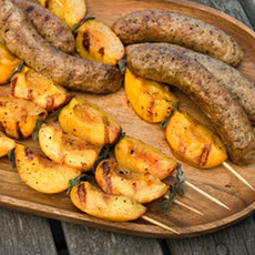 Grilled Chicken Sausages with Peach-Sage Skewers Recipe