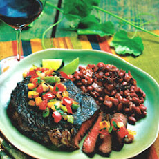 Spicy Barbecued Rib-Eye Steaks with Smoked Vegetable Salsa