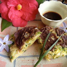 Beef (or Prosciutto Ham) Chive Okonomiyaki with Homemade Chuno Sauce