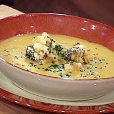 Cheddar and Beer Soup with Tempura Broccoli Florets