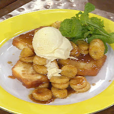Pan Fried Pound Cake with Cinnamon Ice Cream and Flambeed Bananas
