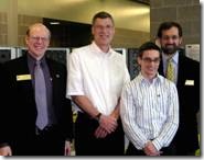 Benjamin Smith (third from left) is IME’s 2008 top scholar. With the IEN major are (from left) IME Chair Paul Engelmann, Dr. Bob White, and Dean Tim Greene. White was Smith’s choice as outstanding faculty member.