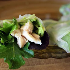 Spring Rolls with Shredded Chicken & a Spicy Ginger Avocado Spread.