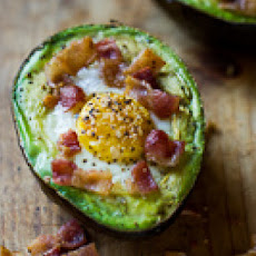 Baked Eggs in Avocado with Bacon, on Toast