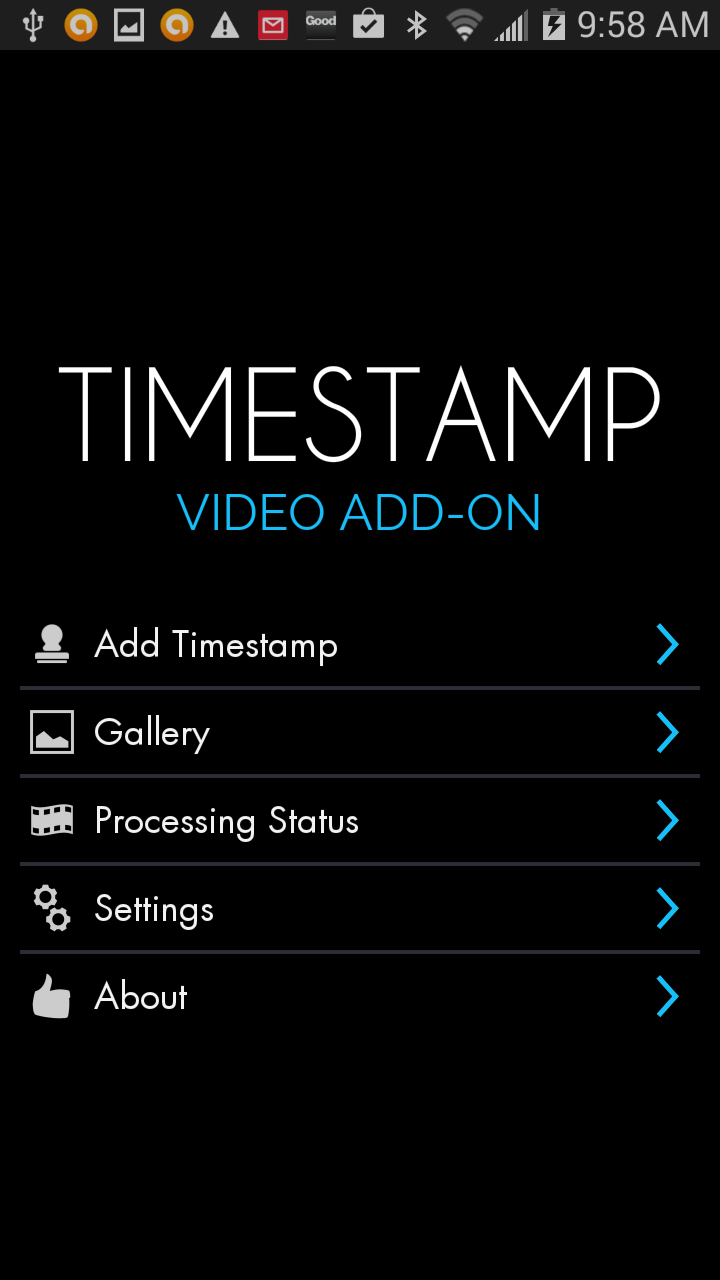 Android application Video Timestamp Add-on screenshort