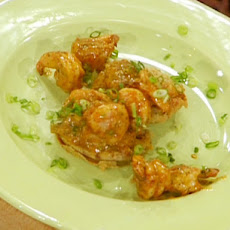 Saute of Shrimp over Fried Green Tomatoes with Warm Remoulade Sauce