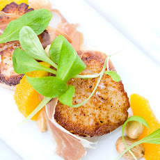 Maine Scallops with Roasted Baby Red Beet, Pickled Mustard Seed & Pistachio
