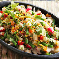 Charred Corn, Radish, Jicama, and Green Bean Salad with Lime Dressing