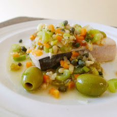 The Art of Eating's Swordfish with Olives, Celery, Garlic, Vinegar, and Mint 