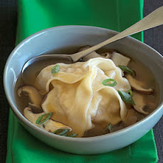 Chicken and Shrimp Dumplings in Green Onion-Shiitake Broth