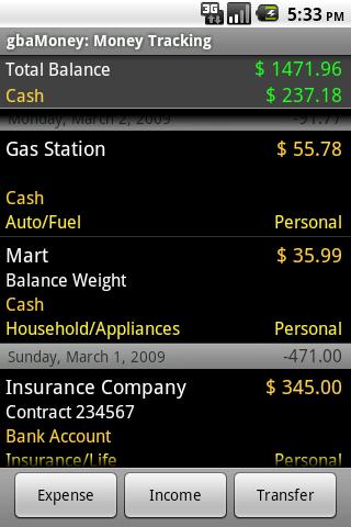 gbaMoney Trial Money Tracking