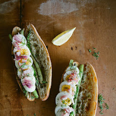 Boiled Egg, Seared Asparagus & Pickled Onion Sandwiches