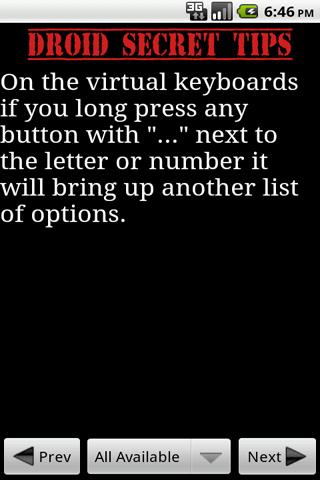 droid-secret-tips-pro for android screenshot