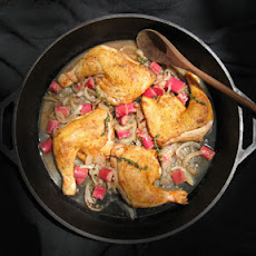 Chicken Legs & Thighs Braised in a Savory Blood Orange & Rhubarb Sauce