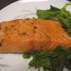 Slow Cooked Salmon Fillets with Savory-Sweet Pea Shoot Soy Sauce