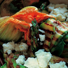 Grilled Zucchini with White Cheese and Zucchini Flowers