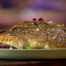 Seared Black Bass with Bitter Greens, Grapefruit and Feta Salad
