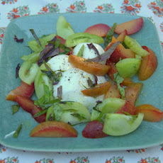 Pluot, Green Tomato and Mozzarella Salad
