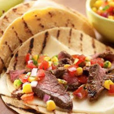 Grilled Skirt Steak Tacos with Corn Relish