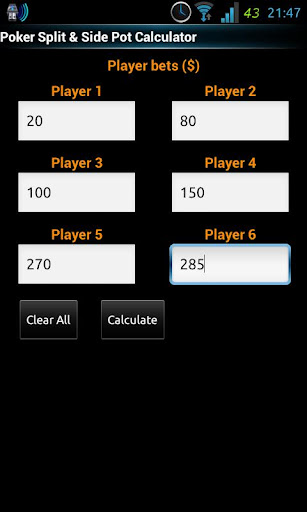 Poker Split Sidepot Calculator