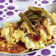 Arepas with Poblanos, Bacon and Eggs