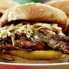 Grilled Soft Shell Crab Sandwich with Red Slaw and Yellow Tomatoes