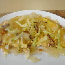Cabbage Omelette With Sauce, Very Quick