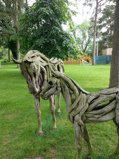 Japanese Gardens Wooden Mare and Foal