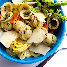 Orecchiette with Lemon Basil Pesto, Cherry Tomatoes & Artichokes