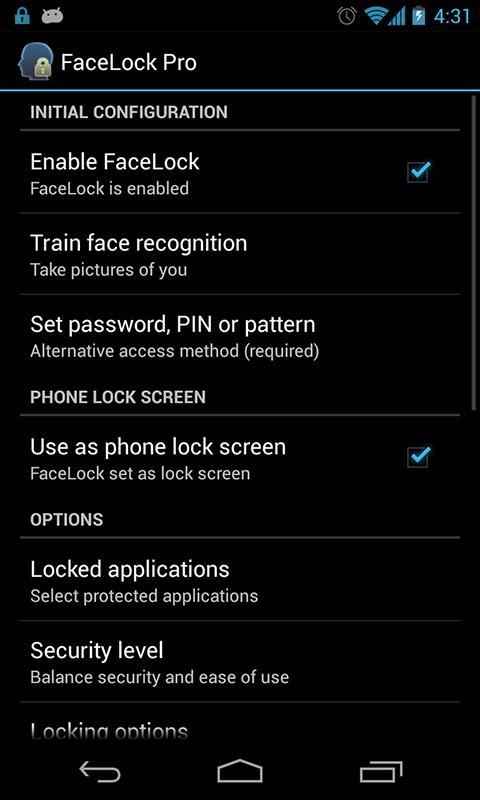 Android application FaceLock Pro screenshort