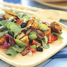 Grilled Cornbread Salad with Red Onions, Arugula, and Red Wine Vinaigrette