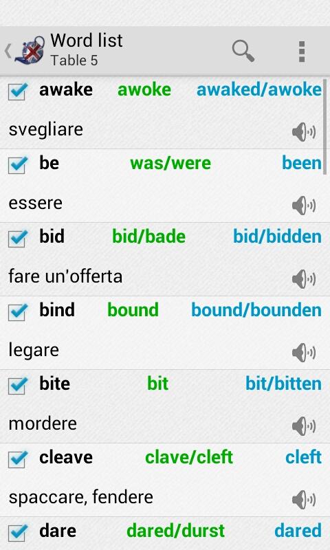 Android application Irregular verbs Pro screenshort