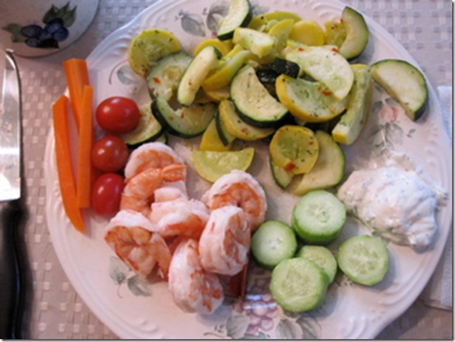 Shrimp, veggies, and ranch dip