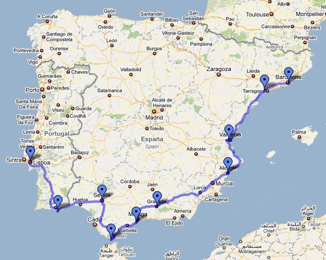 Маршрут нашего путешествия по Испании и Португалии