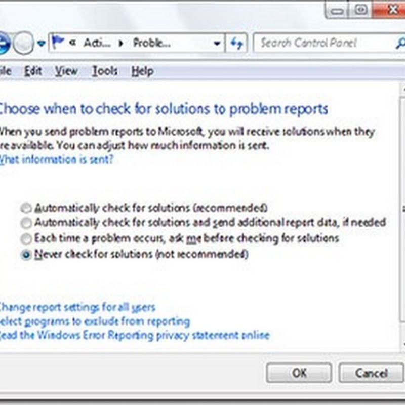 Vô hiệu hóa “Error Reporting” trong Windows 7