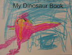 A child's drawing of a dinosaur, with a human "happy face".