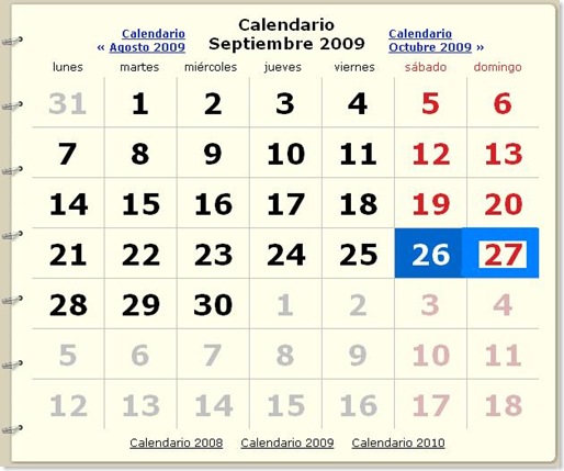 Calendario septiembre 2009
