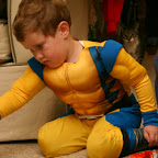 Wolverine accounting for his loot with devil cat lurking in the shadows.