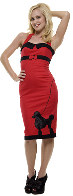 COLLECTIF Red & Black Poodle STELLA DOLL Halter Wiggle Dress XS - XL