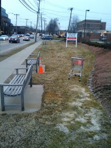 CVS cart abandoned at bus stop