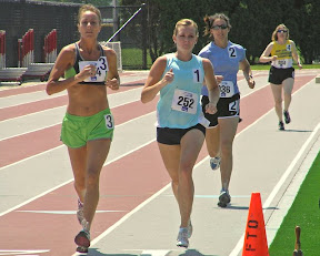 Coach Jenny Cunningham in good form in the Women's Mile.