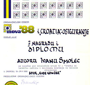 II nagrada i diploma Croatia osiguranja - INOVA 88