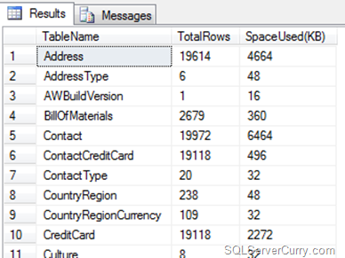 SQL Server Count Rows and Size