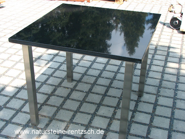 Tisch+Küche+60/60+EDELSTAHL+Granit+Küchentisch+Esstisch+schwarze