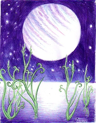 Peisaj de pe alta planeta cu plante primitive gen Psyllophyton