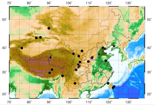 中国历史8级以上的大地震震中分布图 中国历史8级以上的大地震震中分布图