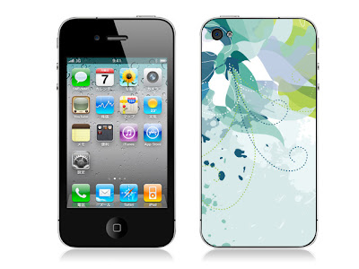 フラワーパターンC（ブルー）-iPhone4用背面スキンカバー