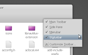 nautilus elementary toggle menu toolbar statusbar