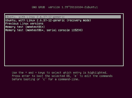  the Ubuntu 11.04 Natty Narwhal GRUB menu - and it's aubergine to match 
